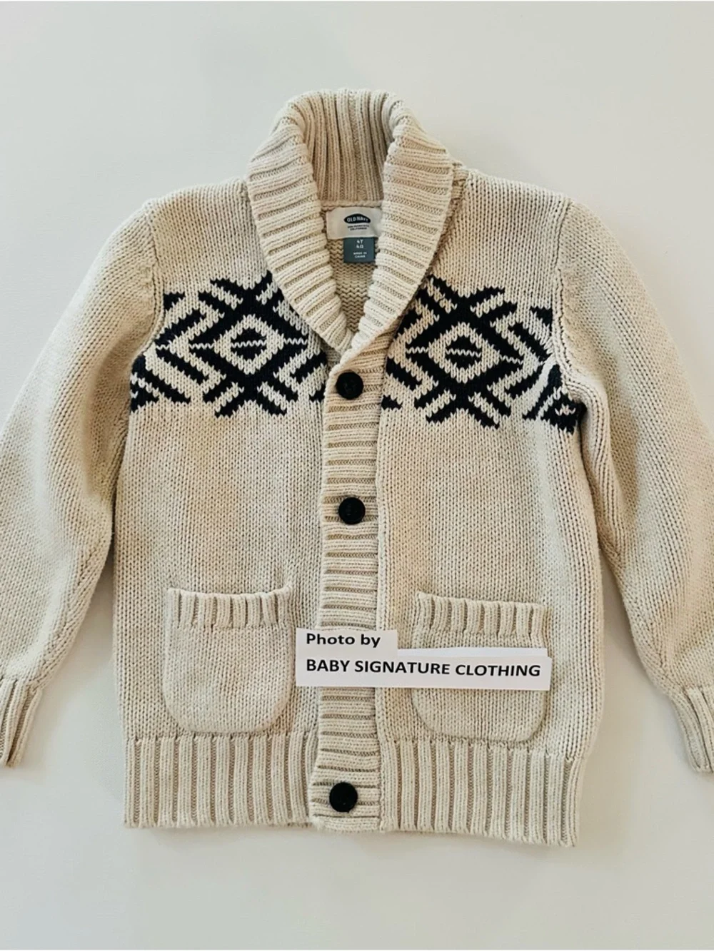 Old Navy 4T Toddler Boy Cream Shawl Collar Cardigan Sweater Fair Isle Holiday